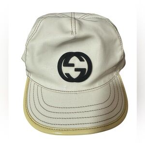 NEW GUCCI WHITE LEATHER BASEBALL CAP XL